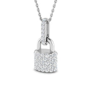 Diamond Lock Pendant Necklace in 10K/14K gold and platinum with certified lab-grown or natural diamonds