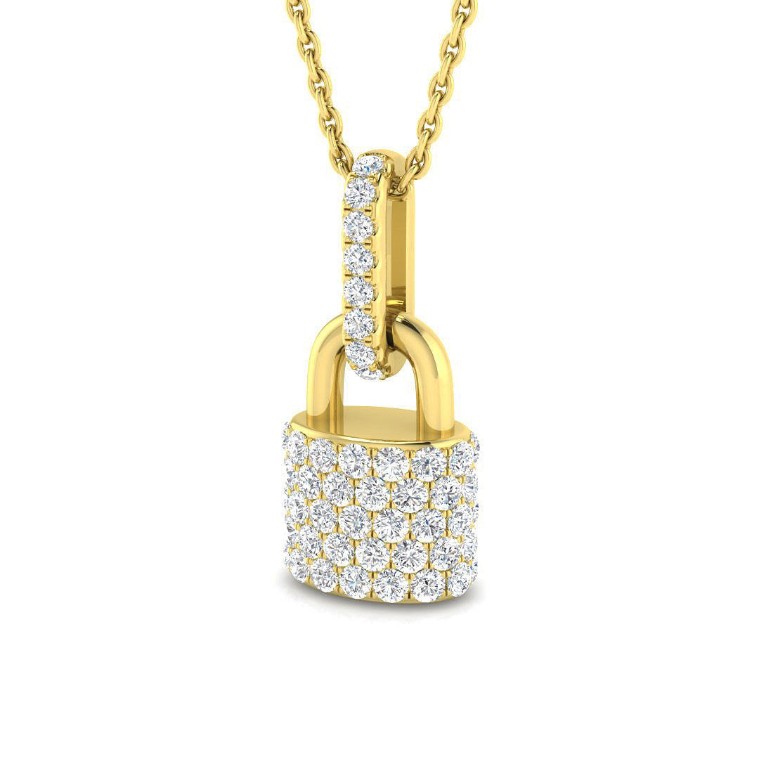 Diamond Lock Pendant Necklace in 10K/14K gold and platinum with certified lab-grown or natural diamonds