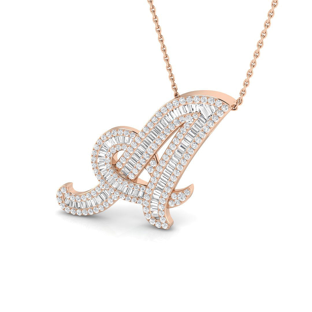 Initial Diamond Pendant Necklace in Gold & Paltinum without Chain in 10K/14K gold and platinum with certified lab-grown or natural diamonds
