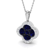 Blue Sapphire Diamond Clover Pendant 1.5 in 10K/14K gold and platinum with certified lab-grown or natural diamonds