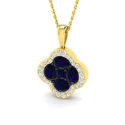 Blue Sapphire Diamond Clover Pendant 1.5 in 10K/14K gold and platinum with certified lab-grown or natural diamonds