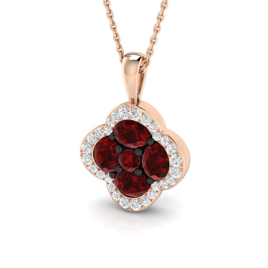 Ruby & Diamond Clover Pendant in in 10K/14K gold and platinum with certified lab-grown or natural diamonds
