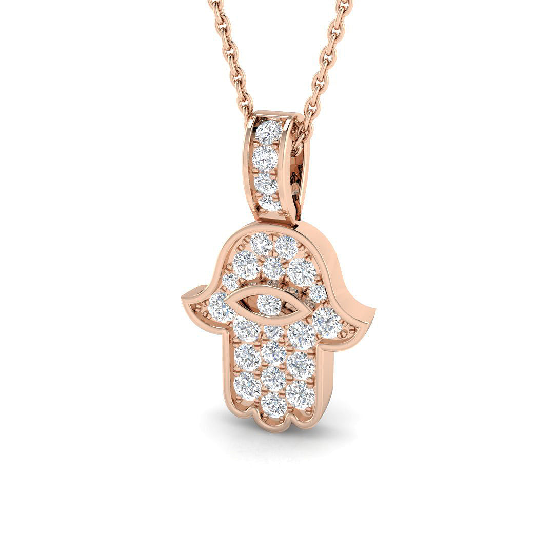 Hamsa Diamond Pendant Necklace 0.25ct to 0.33ct Gold Religious(Without Chain ) in 10K/14K gold and platinum with certified lab-grown or natural diamonds