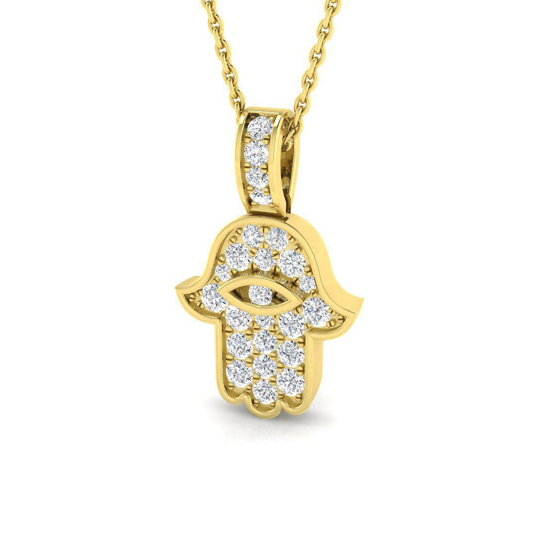 Hamsa Diamond Pendant Necklace 0.25ct to 0.33ct Gold Religious(Without Chain ) in 10K/14K gold and platinum with certified lab-grown or natural diamonds