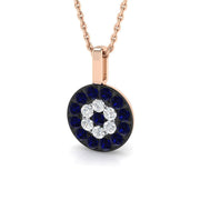Blue Sapphire Pendant Necklace with Diamond Cluster Halo - UK Made in 10K/14K gold and platinum with certified lab-grown or natural diamonds