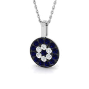Blue Sapphire Pendant Necklace with Diamond Cluster Halo - UK Made in 10K/14K gold and platinum with certified lab-grown or natural diamonds