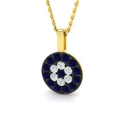 Blue Sapphire Pendant Necklace with Diamond Cluster Halo - UK Made in 10K/14K gold and platinum with certified lab-grown or natural diamonds