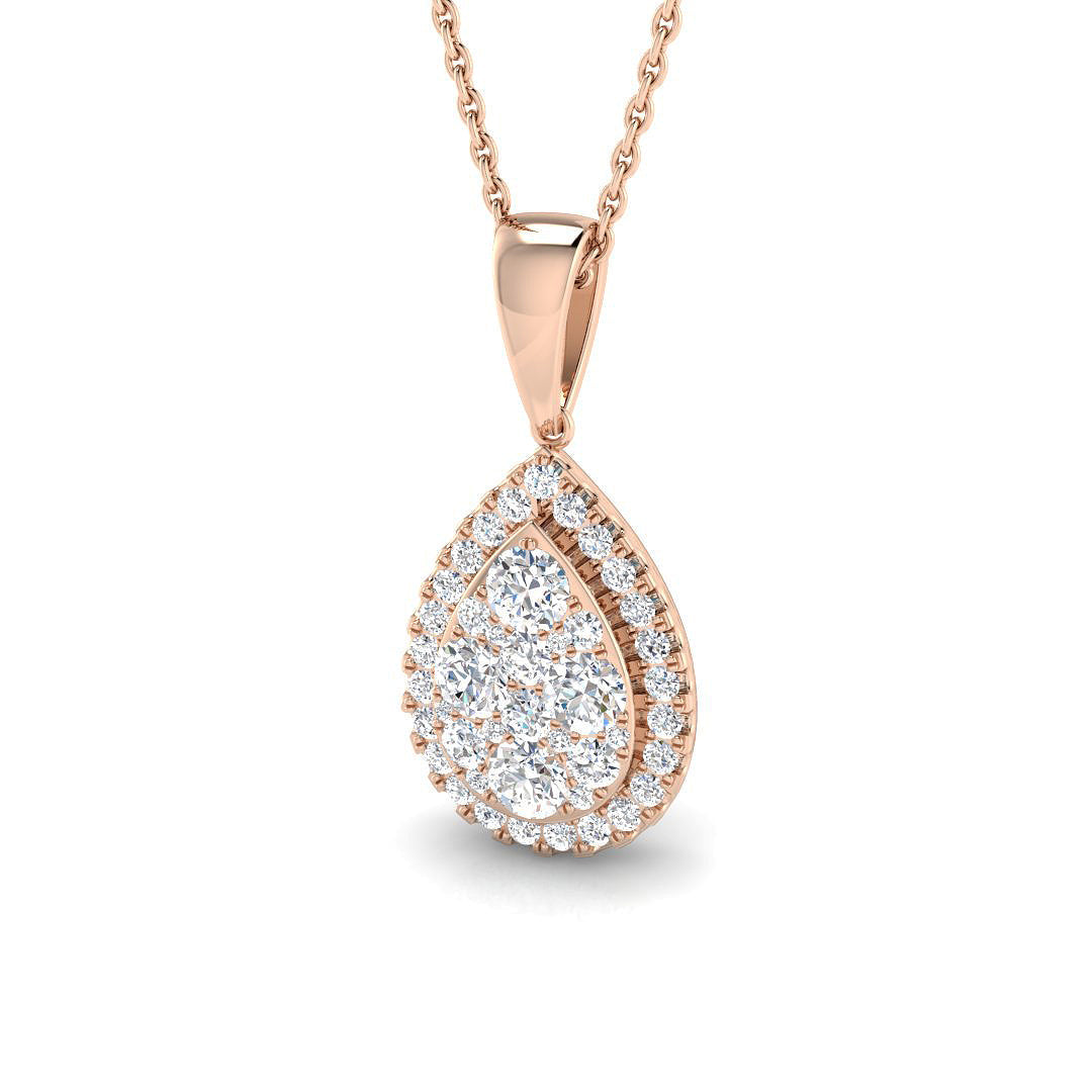 Teardrop Halo Diamond Pendant Necklace 0.75ct to 1.75ct Gold (Without Chain ) in 10K/14K gold and platinum with certified lab-grown or natural diamonds