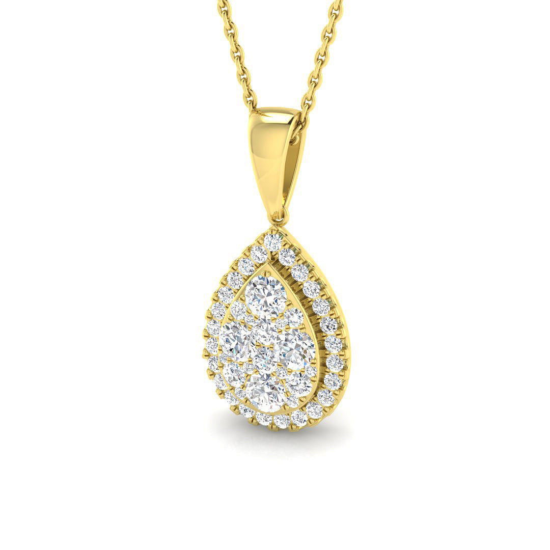 Teardrop Halo Diamond Pendant Necklace 0.75ct to 1.75ct Gold (Without Chain ) in 10K/14K gold and platinum with certified lab-grown or natural diamonds