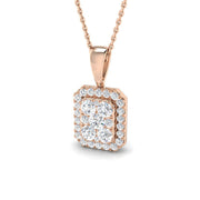 Diamond Halo Pendant Necklace 0.75ct to 1.75ct Gold (Without Chain ) in 10K/14K gold and platinum with certified lab-grown or natural diamonds