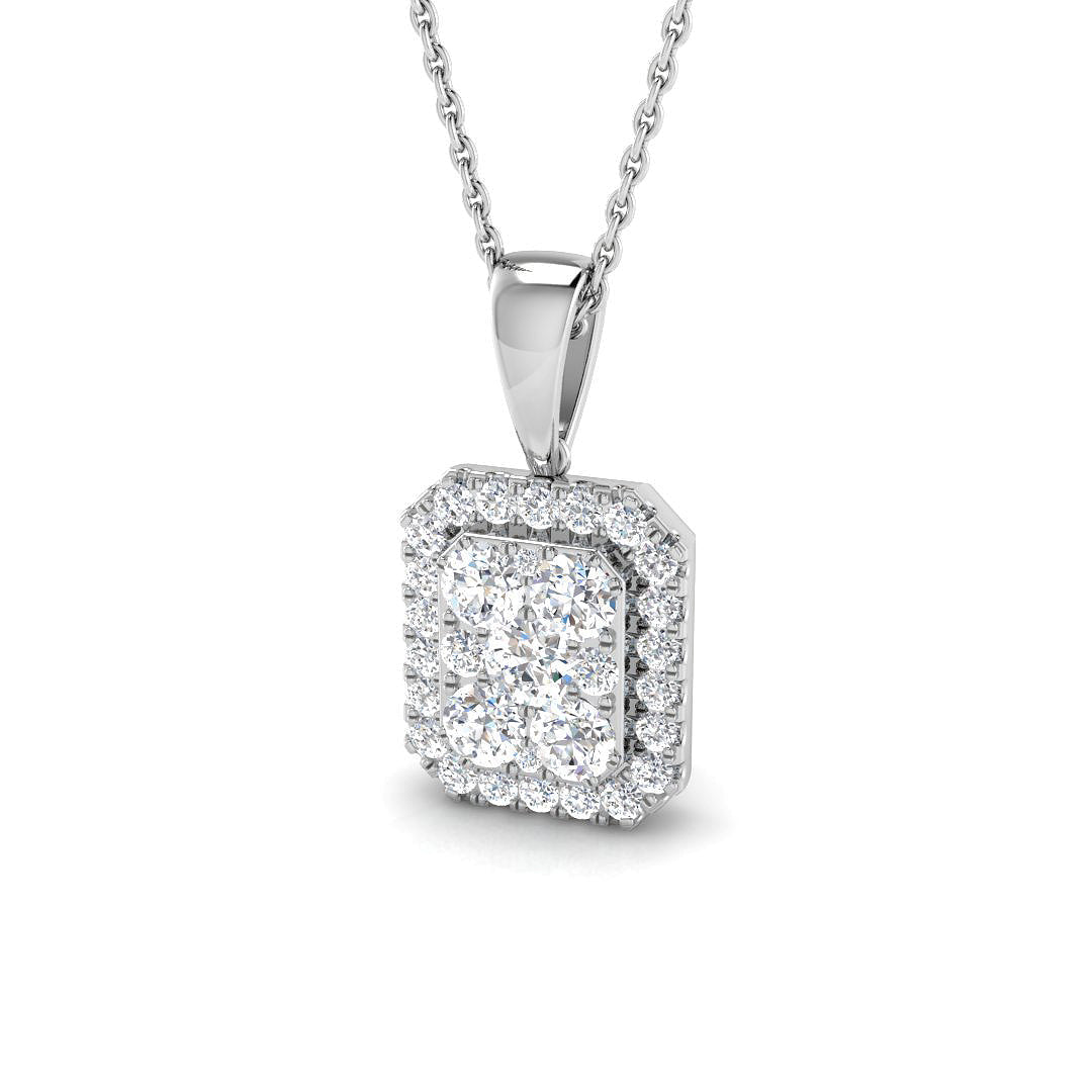 Diamond Halo Pendant Necklace 0.75ct to 1.75ct Gold (Without Chain ) in 10K/14K gold and platinum with certified lab-grown or natural diamonds