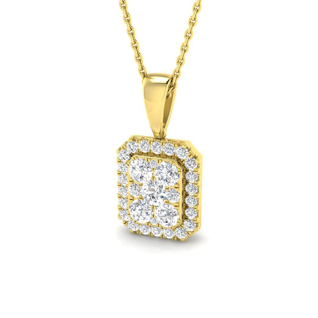 Diamond Halo Pendant Necklace 0.75ct to 1.75ct Gold (Without Chain ) in 10K/14K gold and platinum with certified lab-grown or natural diamonds