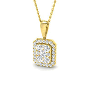 Diamond Halo Pendant Necklace 0.75ct to 1.75ct Gold (Without Chain ) in 10K/14K gold and platinum with certified lab-grown or natural diamonds