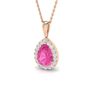 Pink Sapphire Diamond Halo Pendant (Without Chain ) in 10K/14K gold and platinum with certified lab-grown or natural diamonds