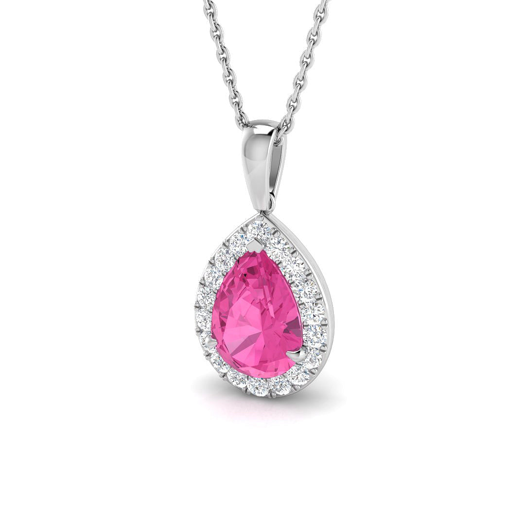 Pink Sapphire Diamond Halo Pendant (Without Chain ) in 10K/14K gold and platinum with certified lab-grown or natural diamonds