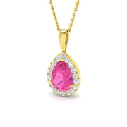 Pink Sapphire Diamond Halo Pendant (Without Chain ) in 10K/14K gold and platinum with certified lab-grown or natural diamonds