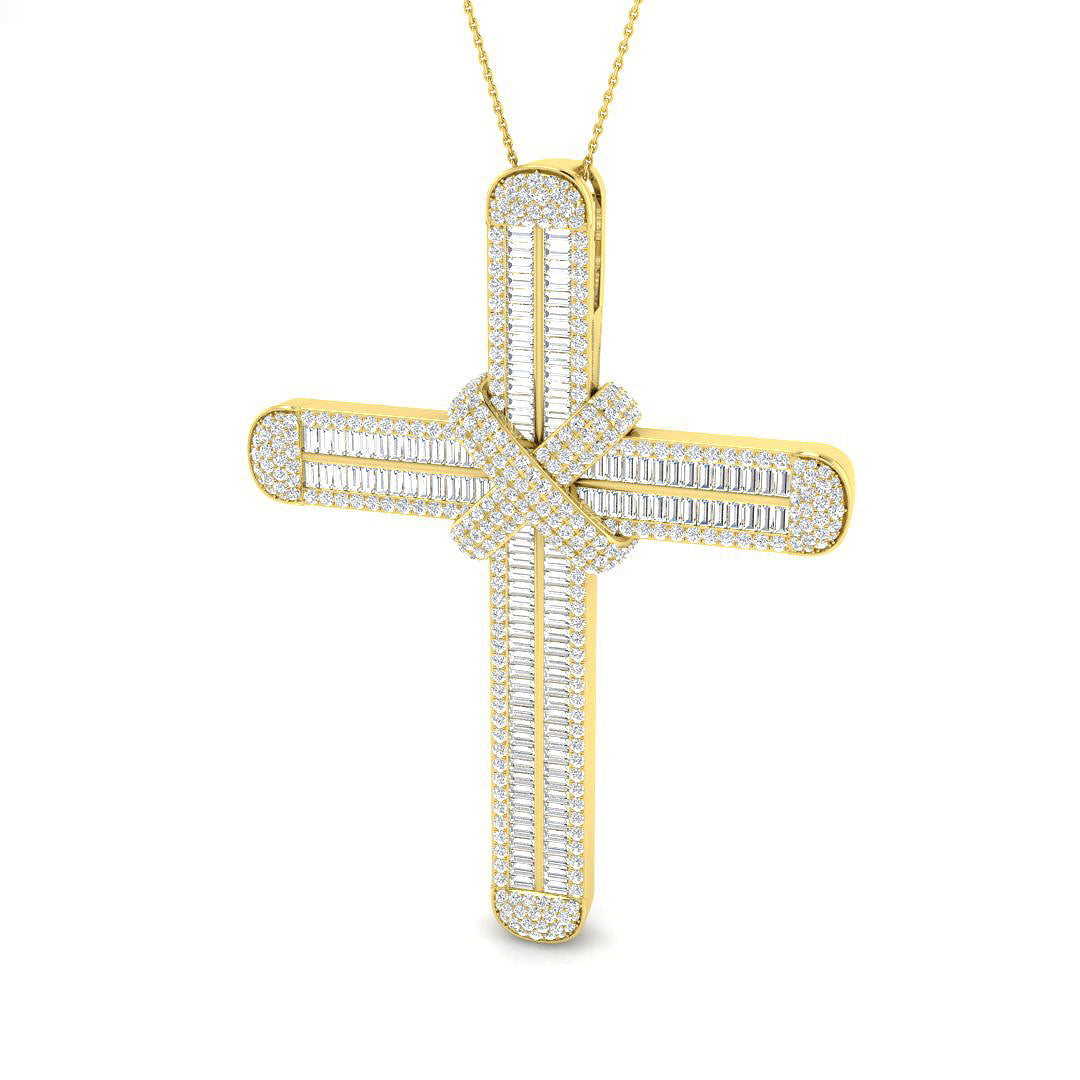 7.00Ct Diamond Cross Pendant with Silver Chain in Gold or in 10K/14K gold and platinum with certified lab-grown or natural diamonds
