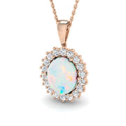 Opal and Diamond Halo Pendant 2ct to 3ct Gold (Without Chain ) in 10K/14K gold and platinum with certified lab-grown or natural diamonds