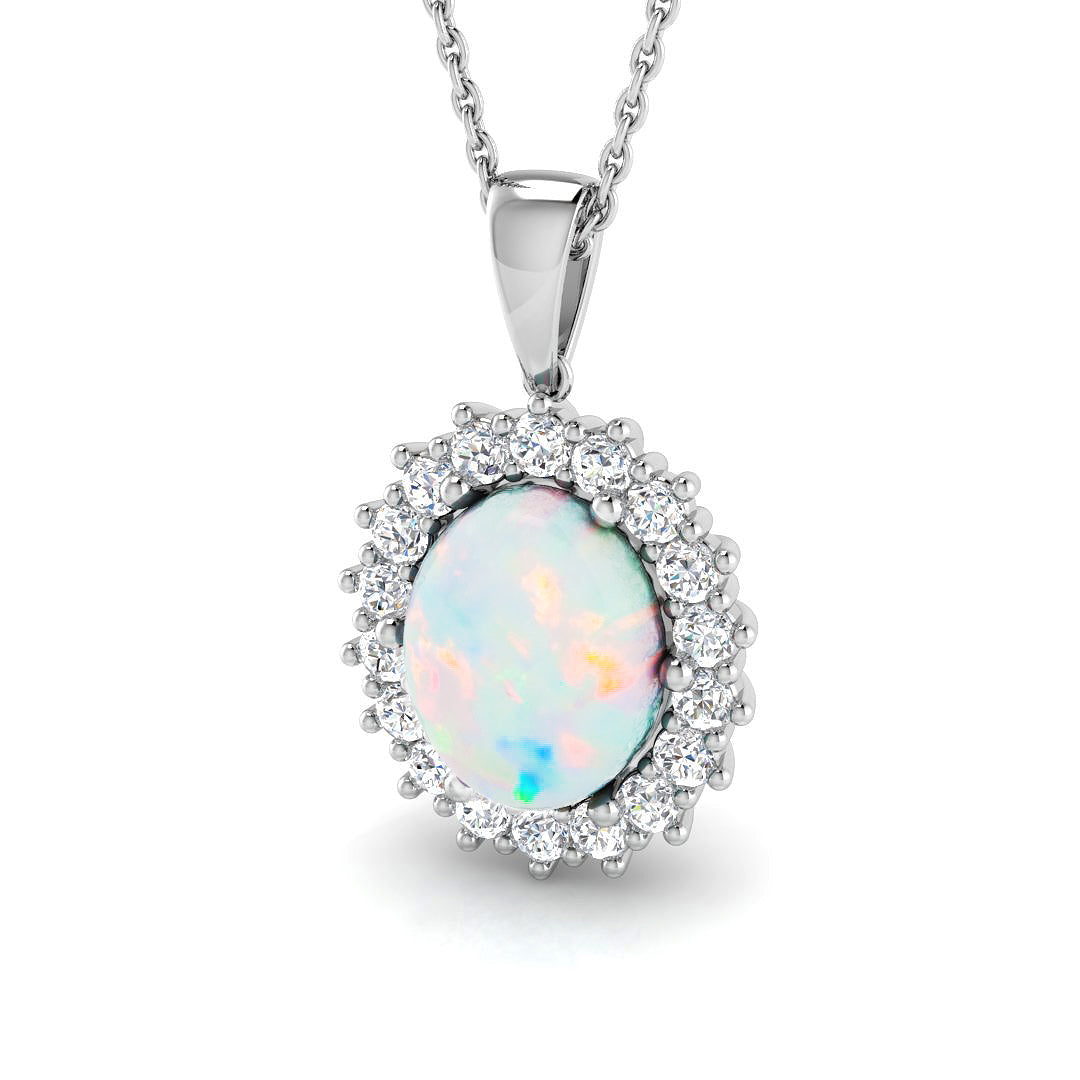 Opal and Diamond Halo Pendant 2ct to 3ct Gold (Without Chain ) in 10K/14K gold and platinum with certified lab-grown or natural diamonds