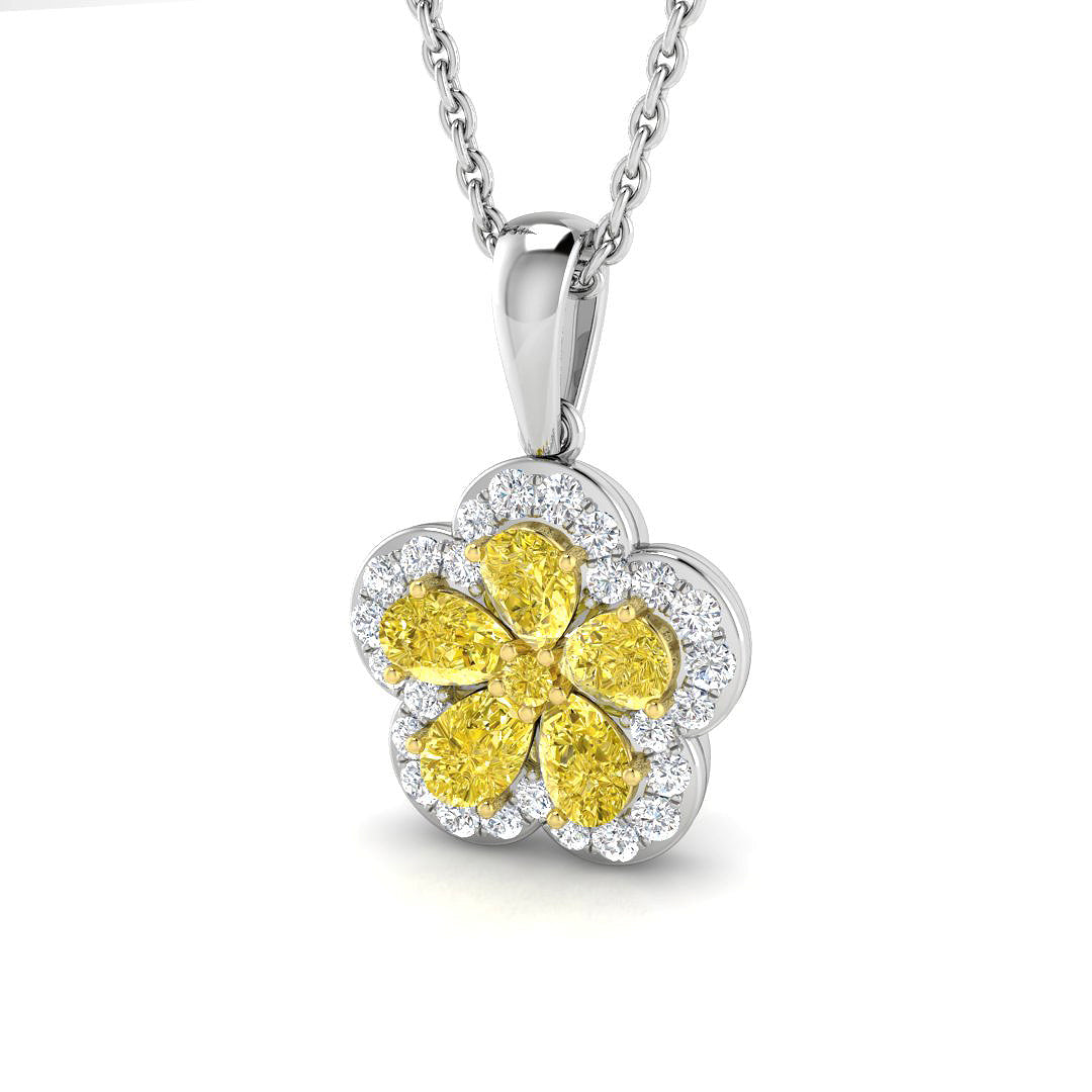 Yellow Diamond Floral Necklace UK 0.75ct Without Chain in 10K/14K gold and platinum with certified lab-grown or natural diamonds