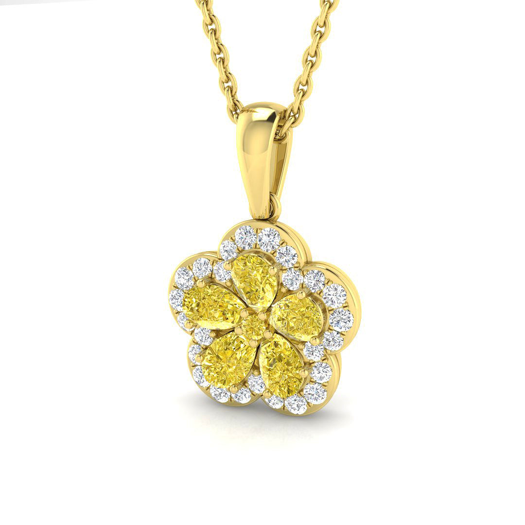 Yellow Diamond Floral Necklace UK 0.75ct Without Chain in 10K/14K gold and platinum with certified lab-grown or natural diamonds