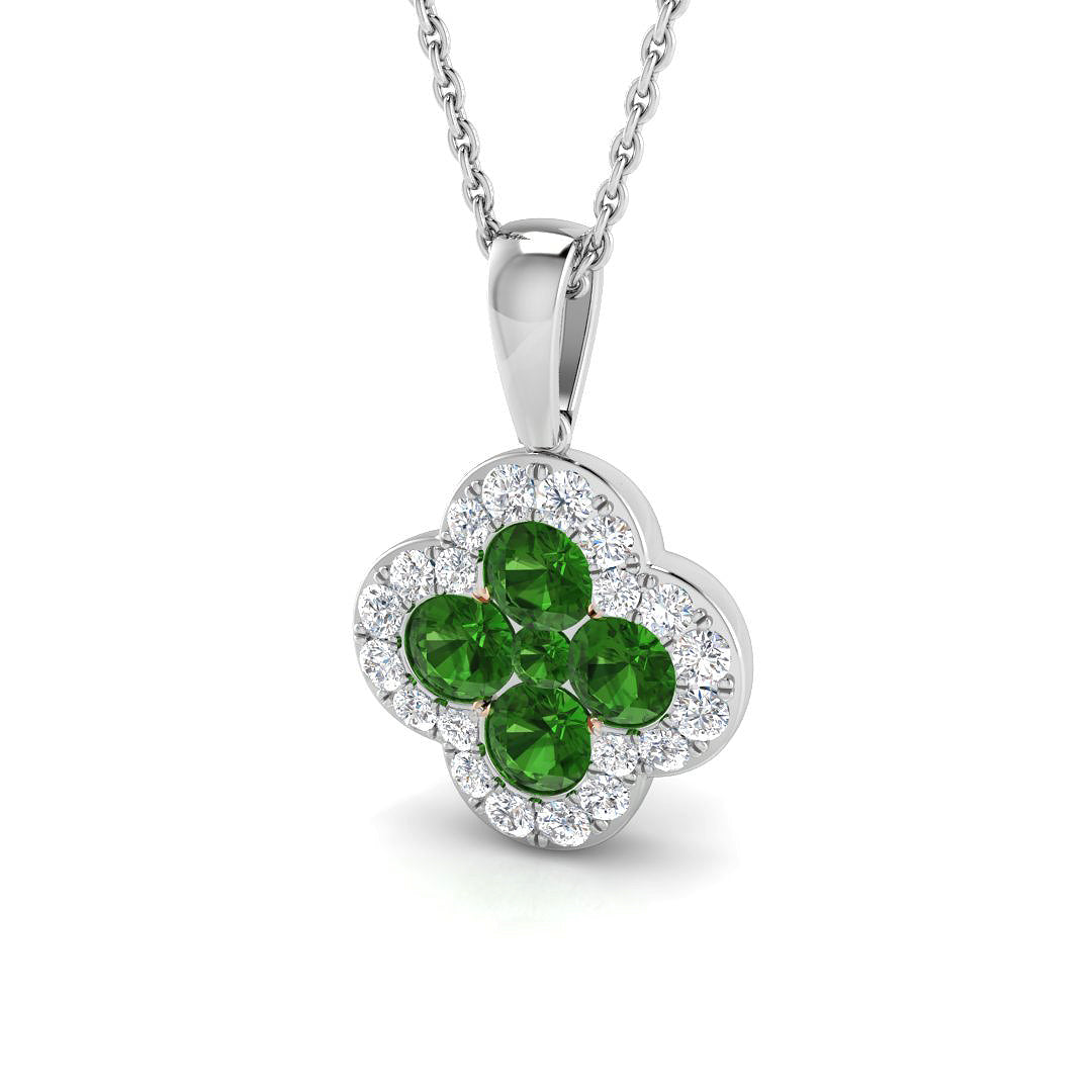 Emerald Diamond Clover Pendant 0.3 in 10K/14K gold and platinum with certified lab-grown or natural diamonds