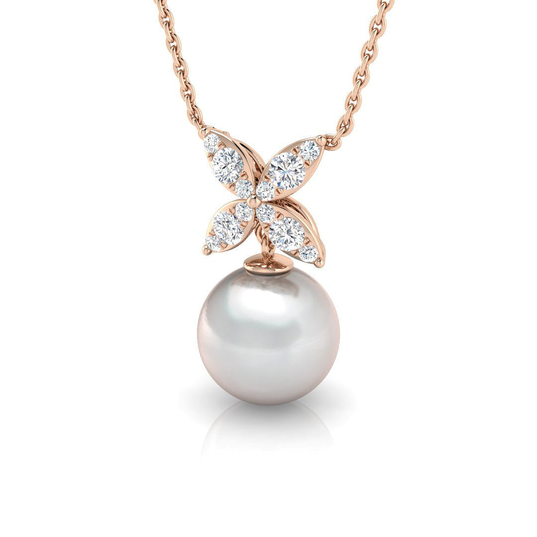 Diamond Pearl Pendant 4.5ct in 10K/14K gold and platinum with certified lab-grown or natural diamonds