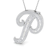 Diamond Initial Pendant with Baguette and Round Diamonds in 10K/14K gold and platinum with certified lab-grown or natural diamonds