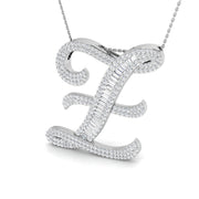 Diamond Initial Pendant with Baguette and Round Diamonds in 10K/14K gold and platinum with certified lab-grown or natural diamonds