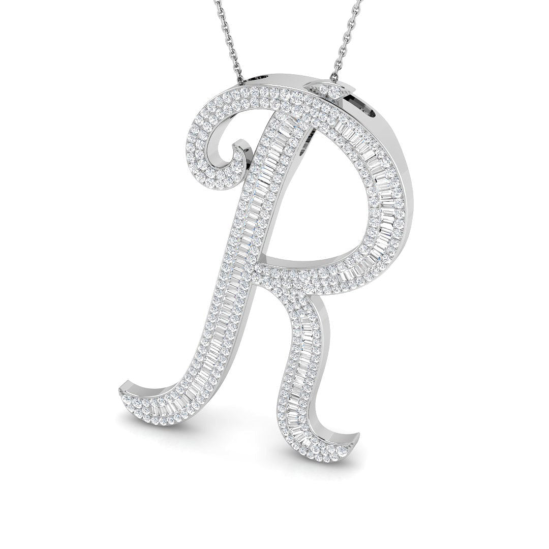 Paved Initial Diamond Pendant Necklace in 10K/14K gold and platinum with certified lab-grown or natural diamonds
