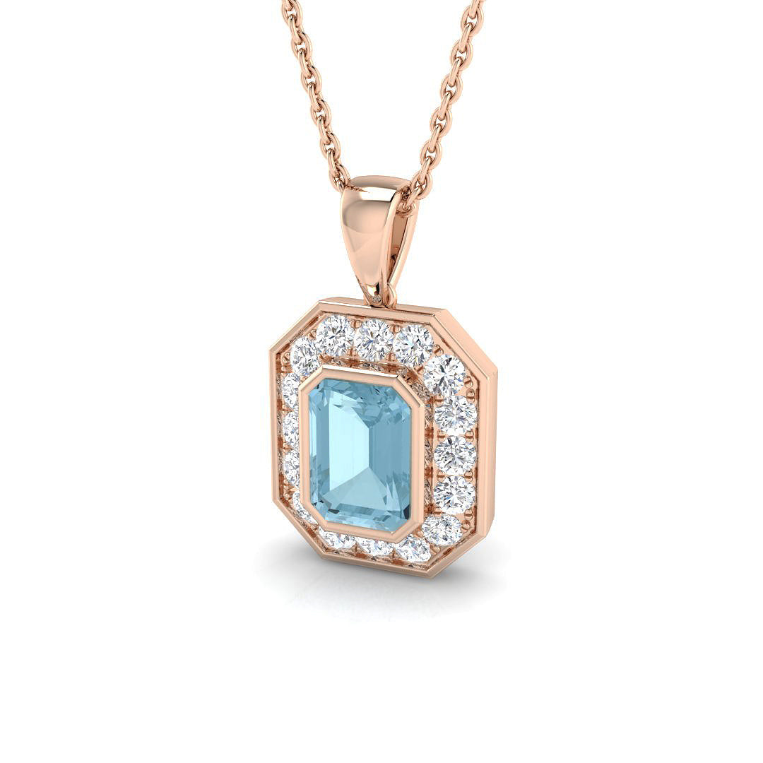 Emerald Aquamarine Pendant 1 in 10K/14K gold and platinum with certified lab-grown or natural diamonds