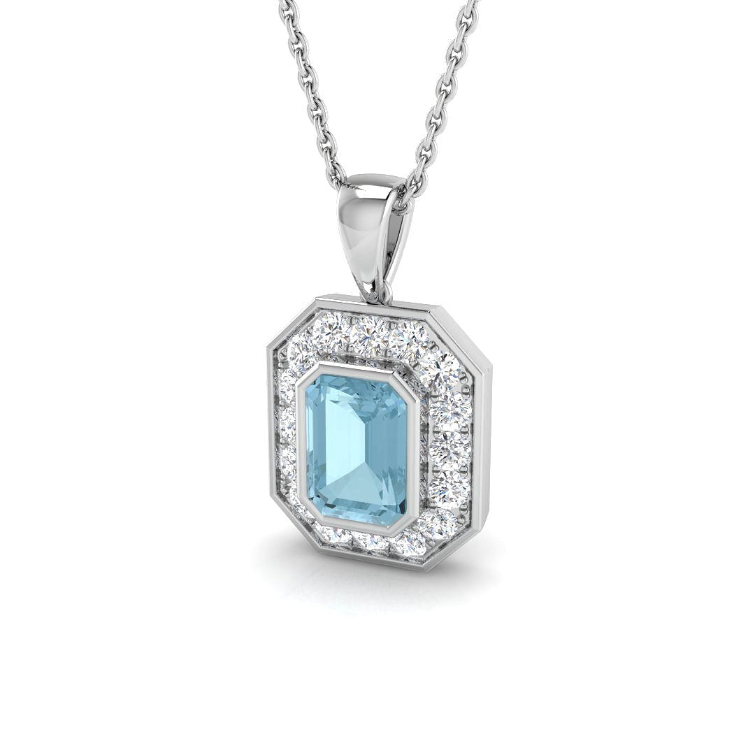 Emerald Aquamarine Pendant 1 in 10K/14K gold and platinum with certified lab-grown or natural diamonds