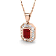 Emerald Cut Ruby Diamond Halo Pendant in Gold Without Chain in 10K/14K gold and platinum with certified lab-grown or natural diamonds