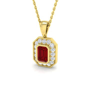 Emerald Cut Ruby Diamond Halo Pendant in Gold Without Chain in 10K/14K gold and platinum with certified lab-grown or natural diamonds