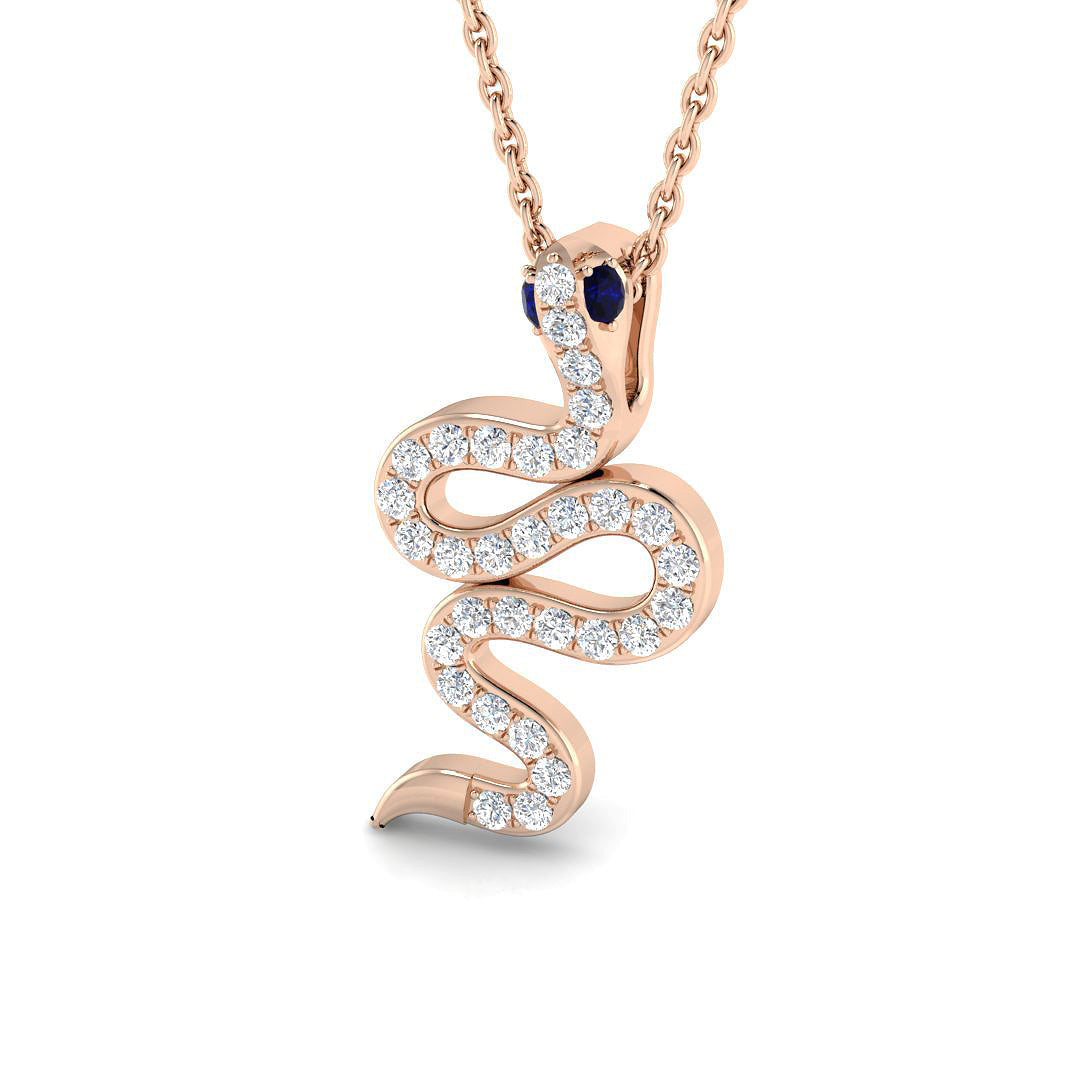 Snake Sapphire Diamond Pendant 0.25 in 10K/14K gold and platinum with certified lab-grown or natural diamonds