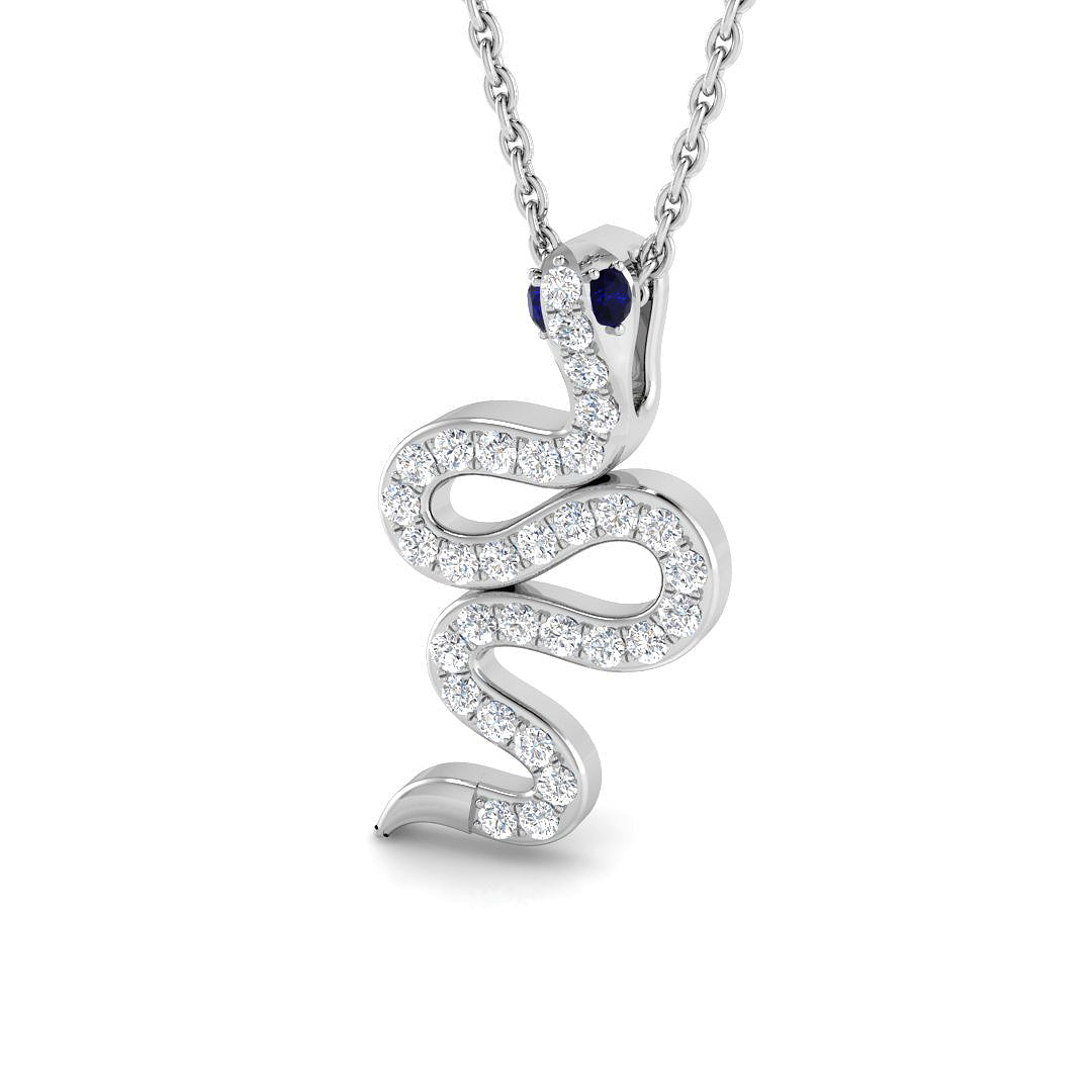 Snake Sapphire Diamond Pendant 0.25 in 10K/14K gold and platinum with certified lab-grown or natural diamonds