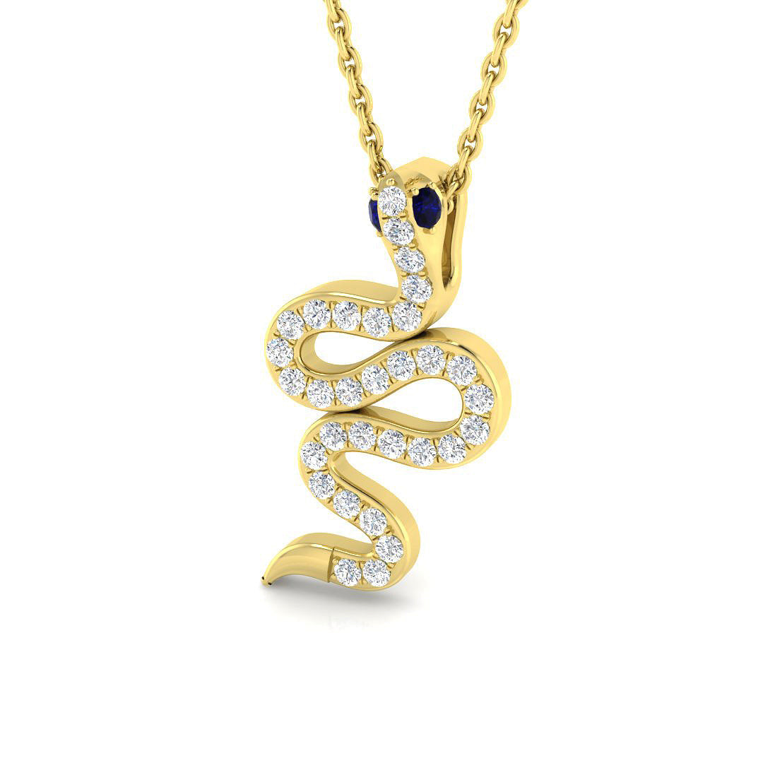 Snake Sapphire Diamond Pendant 0.25 in 10K/14K gold and platinum with certified lab-grown or natural diamonds