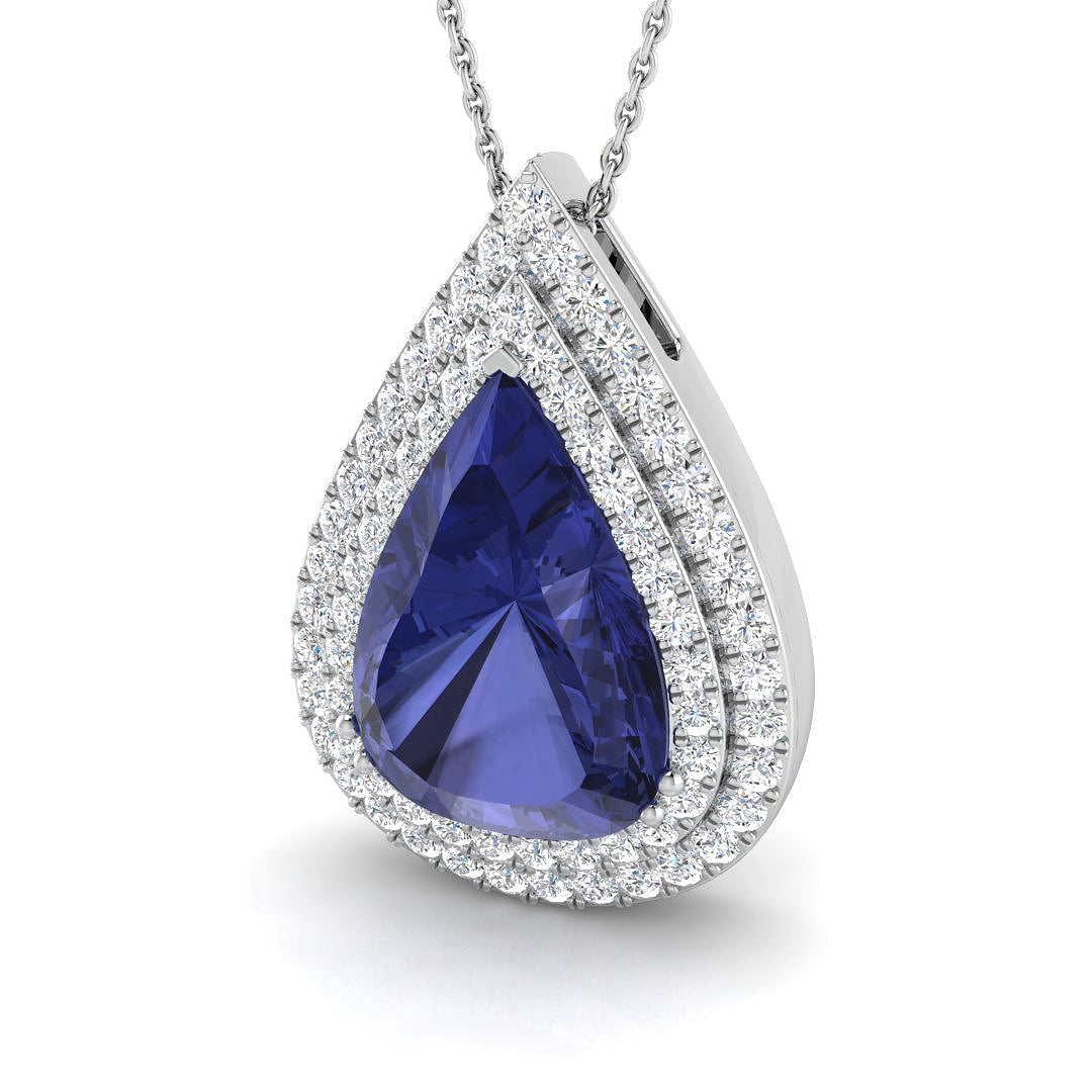 Luxury Tanzanite Teardrop Pendant in 10K/14K gold and platinum with certified lab-grown or natural diamonds