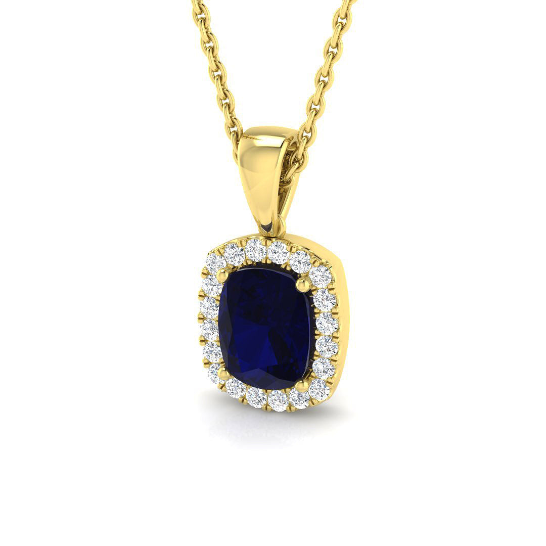 Blue Sapphire Diamond Halo Pendant in 10K/14K gold and platinum with certified lab-grown or natural diamonds
