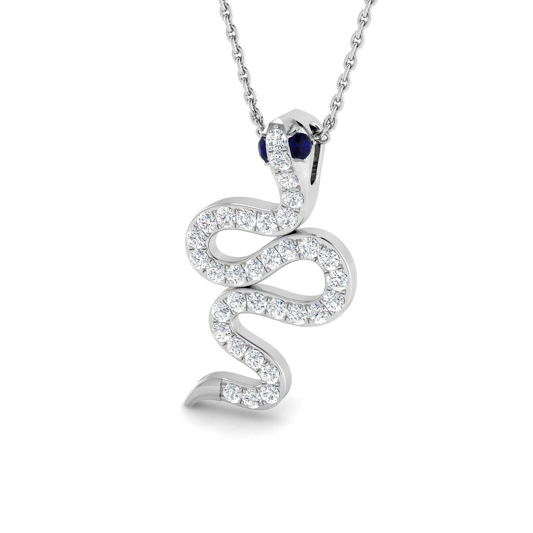 Snake Sapphire Diamond Pendant 0.25 in 10K/14K gold and platinum with certified lab-grown or natural diamonds