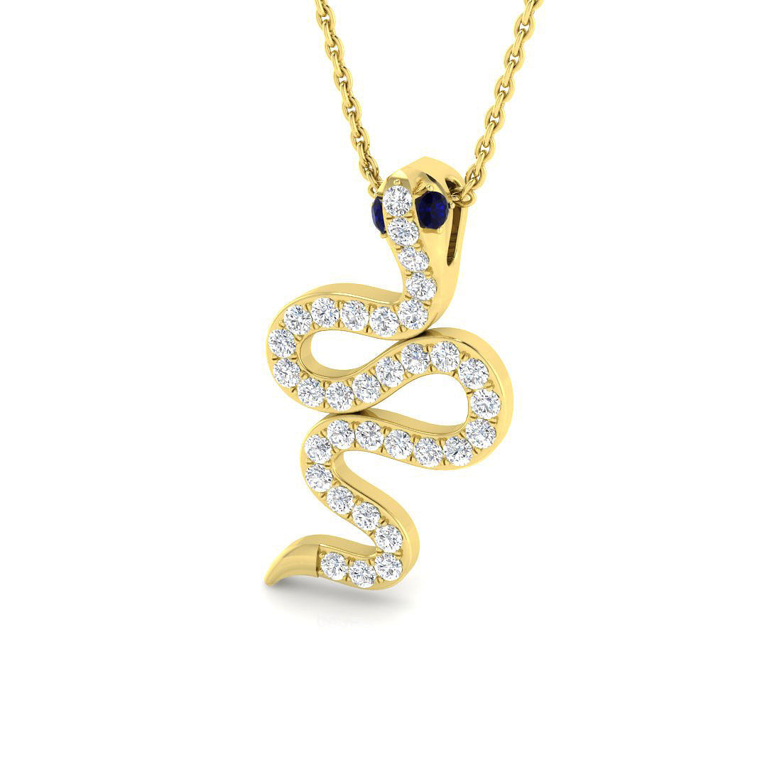 Snake Sapphire Diamond Pendant 0.25 in 10K/14K gold and platinum with certified lab-grown or natural diamonds