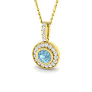 Aquamarine Milgrain Halo Pendant in 10K/14K gold and platinum with certified lab-grown or natural diamonds