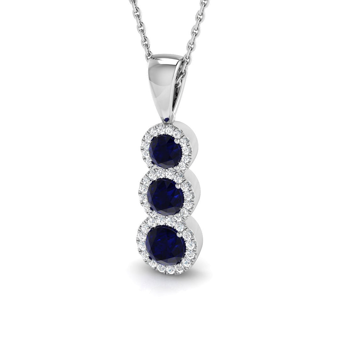 Blue Sapphire Diamond 3-Stone Pendant 1 in 10K/14K gold and platinum with certified lab-grown or natural diamonds