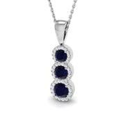 Blue Sapphire Diamond 3-Stone Pendant 1 in 10K/14K gold and platinum with certified lab-grown or natural diamonds