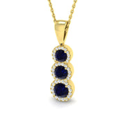 Blue Sapphire Diamond 3-Stone Pendant 1 in 10K/14K gold and platinum with certified lab-grown or natural diamonds