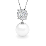 Pearl & Diamond Cluster Pendant in 10K/14K gold and platinum with certified lab-grown or natural diamonds