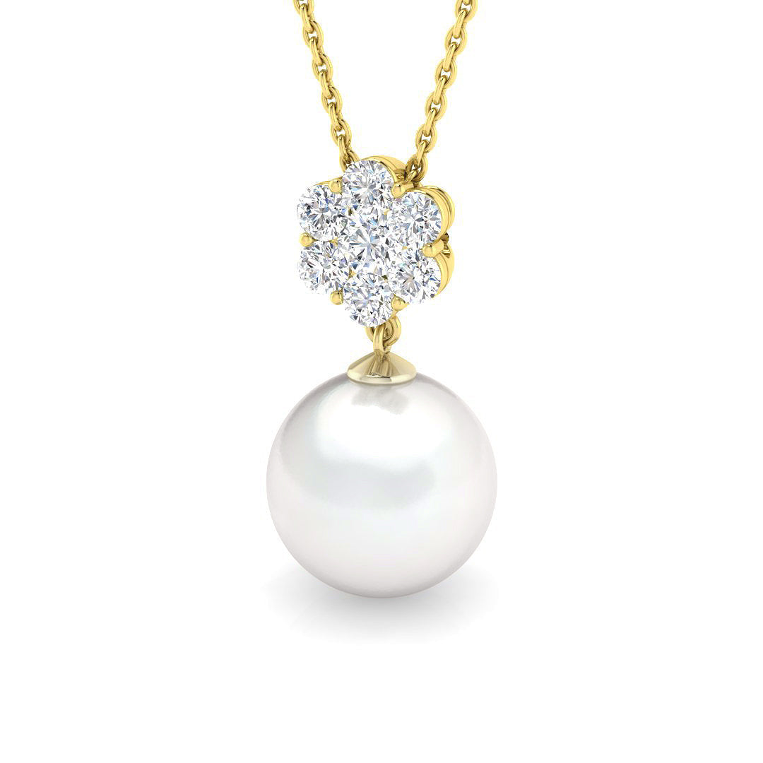 Floral Diamond Pearl Pendant in 10K/14K gold and platinum with certified lab-grown or natural diamonds