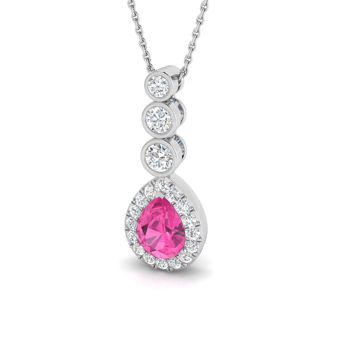 Pink Sapphire Pendant 1.75ct Gold Necklace (Without Chain) in 10K/14K gold and platinum with certified lab-grown or natural diamonds