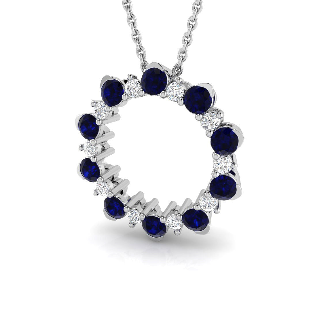 Blue Sapphire & Diamond Circle Pendant Necklace in 10K/14K gold and platinum with certified lab-grown or natural diamonds