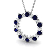 Blue Sapphire & Diamond Circle Pendant Necklace in 10K/14K gold and platinum with certified lab-grown or natural diamonds